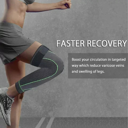 Compression Knee Pad with Strap – Full Leg Sleeve for Arthritis Relief, Running & Gym Sports, Elastic Warm Brace with Self-Heating Support 1 pcs