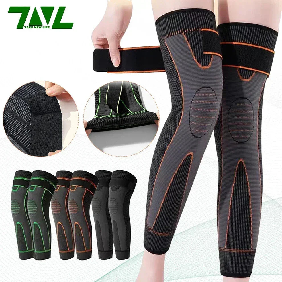 Compression Knee Pad with Strap – Full Leg Sleeve for Arthritis Relief, Running & Gym Sports, Elastic Warm Brace with Self-Heating Support 1 pcs
