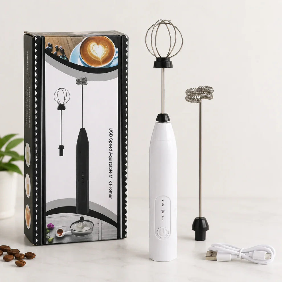 2-in-1 Rechargeable Milk Frother & Egg Beater – Complete USB Set