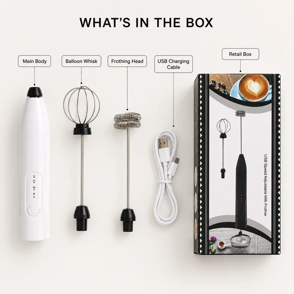 2-in-1 Rechargeable Milk Frother & Egg Beater – Complete USB Set